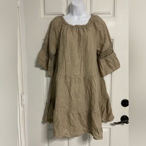 D3- TERZO MILLENNIO Beachy Coastal Mocha Boho LINEN Shift Dress